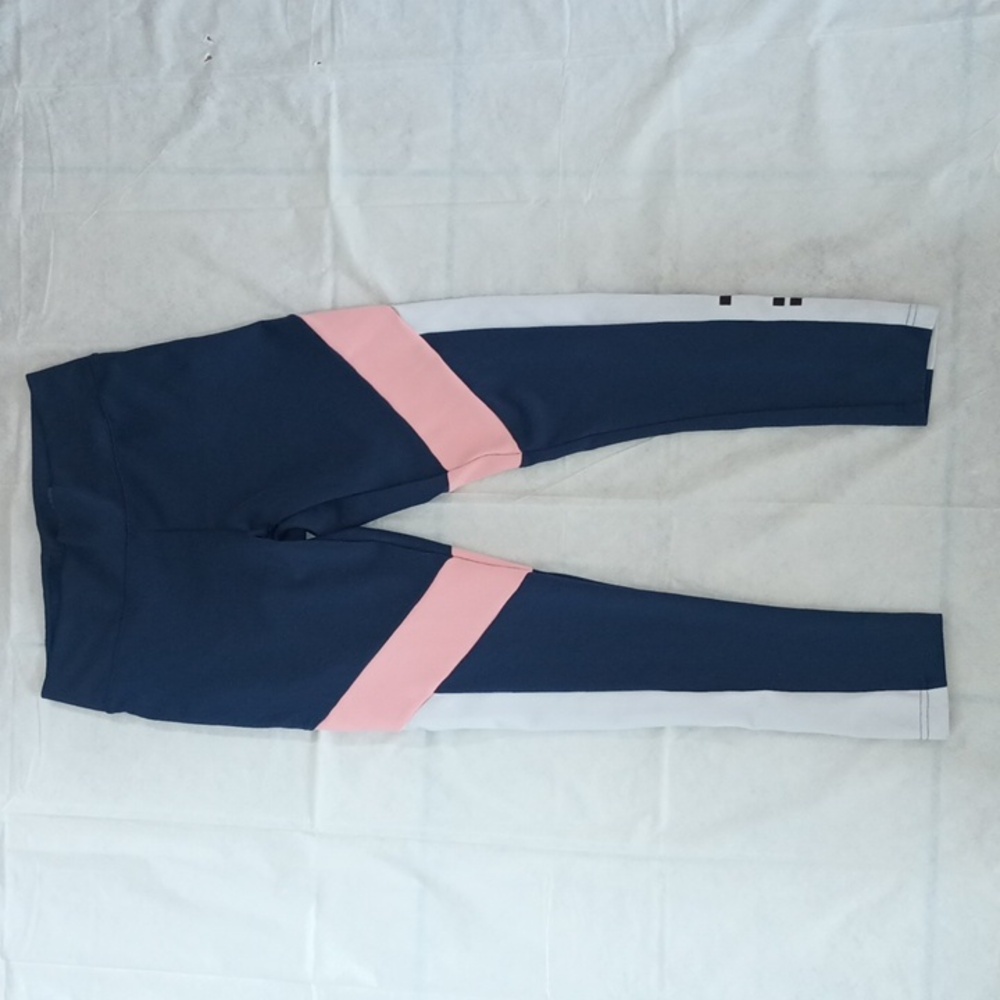 Adidas Climalite Leggings Blue White & Pink Colorblock Hidden Pocket Size S